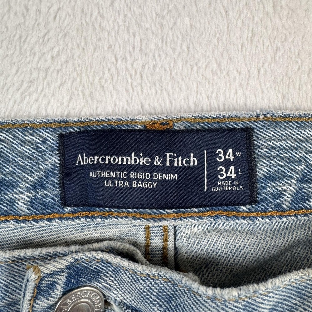 Abercrombie & Fitch Jeans Mens 34x34 Blue Light Wash Ultra Baggy Denim Pants - Picture 2 of 8